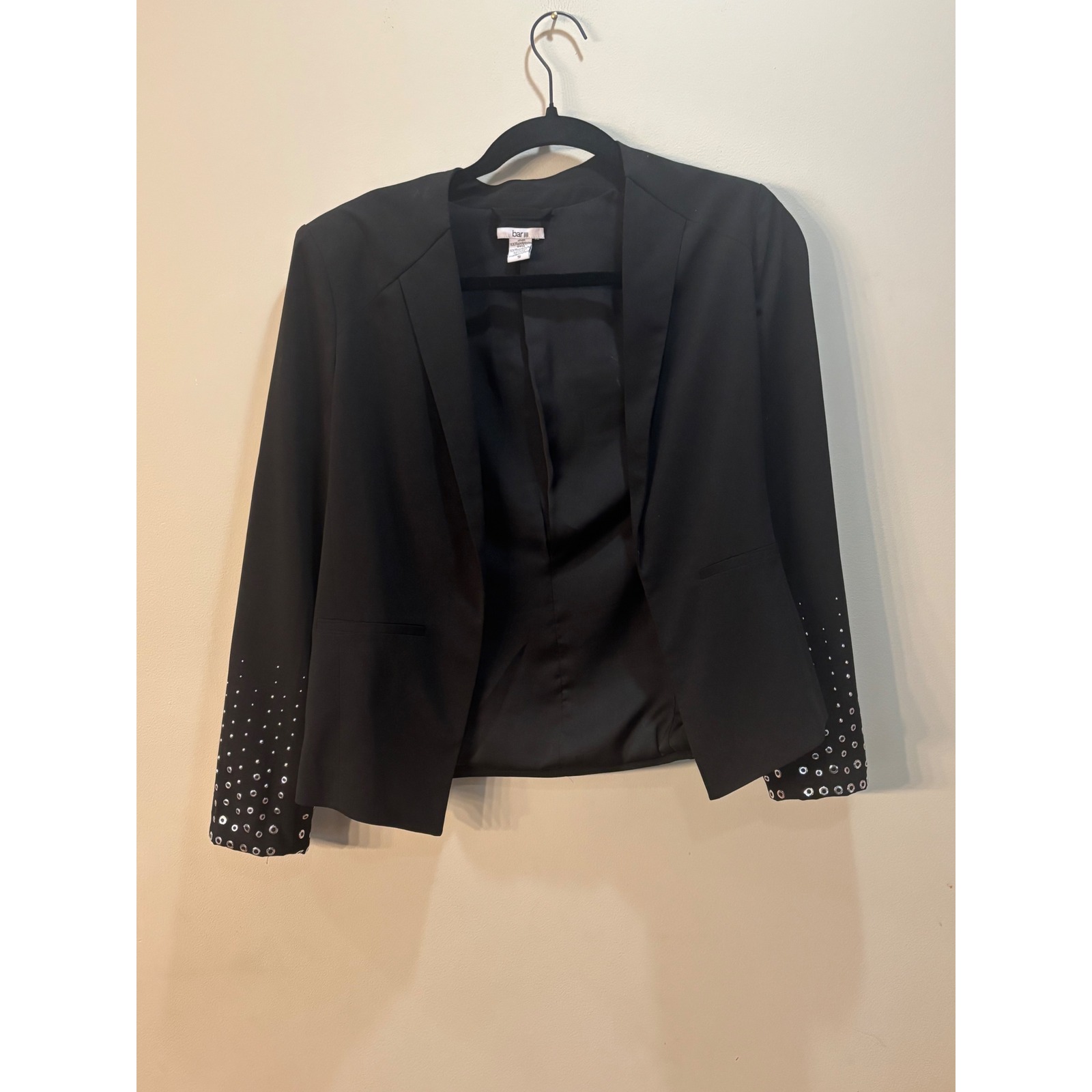 Bar Iii Black Studded Cuff Blazer Open Front Career Jacket Size S